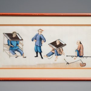 Twaalf Chinese ingelijste 'lijfstraffen' schilderingen op rijstpapier, Canton, 19e eeuw — foto 2