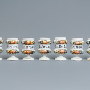 Twaalf polychrome Italiaanse apothekerspotten, Antonibon, Nove di Bassano, eind 18e eeuw — foto 2