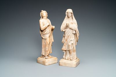 Twee albasten figuren van de Heilige Maagd en Johannes de Doper, Italië, 17e eeuw