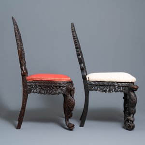 Twee Anglo-Indische koloniale of Ceylonese opengewerkte houten stoelen, 18/19e eeuw — foto 2