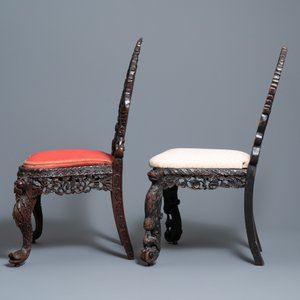 Twee Anglo-Indische koloniale of Ceylonese opengewerkte houten stoelen, 18/19e eeuw — foto 4