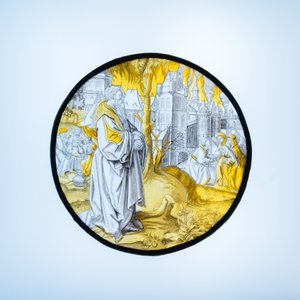 Twee beschilderde glazen medaillons met 'Het Laatste Oordeel' & 'Abraham die Sodom ziet branden', Zuidelijke Nederlanden, wellicht 19e eeuw — foto 4