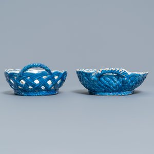 Twee blauw-witte aardewerken mandjes, Brussel of Saint-Amand, 18e eeuw — foto 3
