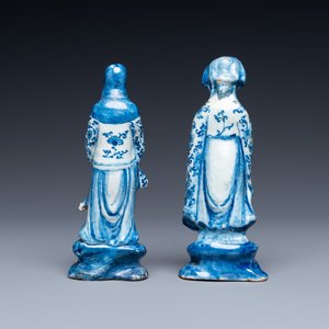 Twee blauw-witte Delftse figuren van een Chinese man en een vrouw, 1e kwart 18e eeuw — foto 3