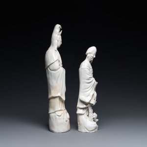Twee Chinese blanc de Chine figuren van Liu Hai en Guanyin, Kangxi — foto 4