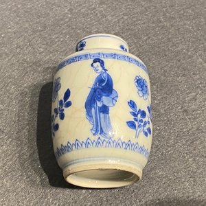 Twee Chinese blauw-witte dekselvaasjes met Lange Lijzen, Kangxi — foto 14