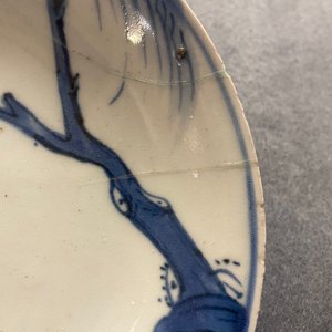 Twee Chinese blauw-witte en onderglazuur rode schotels met vissen, Transitie periode — foto 7