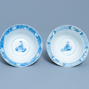 Twee Chinese blauw-witte klapmuts kommen, Kangxi — foto 6