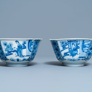 Twee Chinese blauw-witte kommen, Chenghua merk, Kangxi — foto 5
