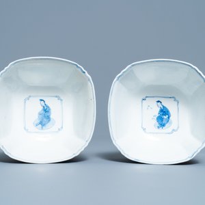 Twee Chinese blauw-witte kommen, Chenghua merk, Kangxi — foto 6