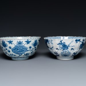 Twee Chinese blauw-witte kommen, Kangxi en Wanli — foto 2