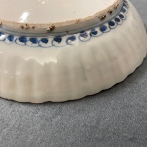 Twee Chinese blauw-witte kraakporseleinen borden met herten en een sprinkhaan, Wanli — foto 18