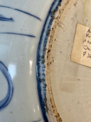 Twee Chinese blauw-witte kraakporseleinen schotels met vogels en insecten, Wanli — foto 12