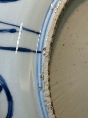 Twee Chinese blauw-witte kraakporseleinen schotels met vogels en insecten, Wanli — foto 20