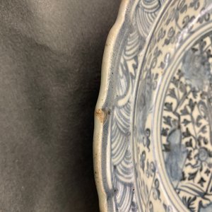 Twee Chinese blauw-witte schotels met een pauw en met vissen, Hongzhi — foto 4