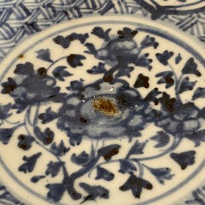 Twee Chinese blauw-witte schotels met floraal decor, Hongzhi — foto 8