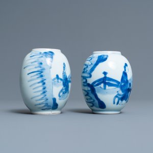 Twee Chinese blauw-witte theebussen, Kangxi — foto 2