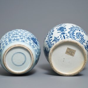 Twee Chinese blauw-witte vazen met floraal decor, Kangxi — foto 7