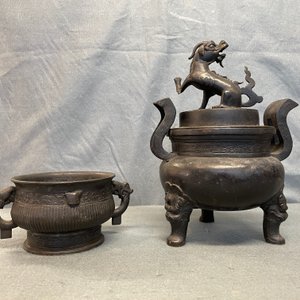 Twee Chinese bronzen wierookbranders, Qing — foto 11