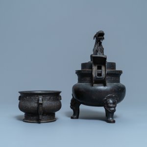 Twee Chinese bronzen wierookbranders, Qing — foto 5