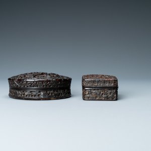Twee Chinese dekseldoosjes in schildpadfineer, Canton, 19e eeuw — foto 7