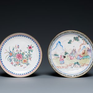 Twee Chinese dekselkommen met onderschotels en twee kommen in Canton email, 18/19e eeuw — foto 2