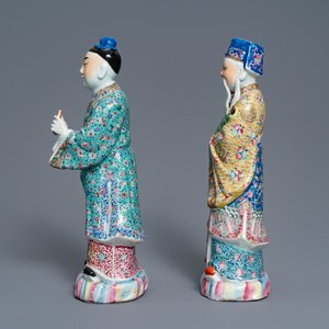 Twee Chinese famile rose figuren van onsterfelijken, 19/20e eeuw — foto 3