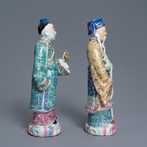 Twee Chinese famile rose figuren van onsterfelijken, 19/20e eeuw — foto 5