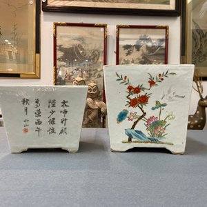 Twee Chinese famille rose en ijzerrode jardinières met boeddhistische leeuwen en vogels bij bloesems, 19e eeuw — foto 9