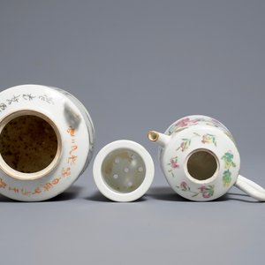 Twee Chinese famille rose en qianjiang cai theepotten, 19/20e eeuw — foto 6
