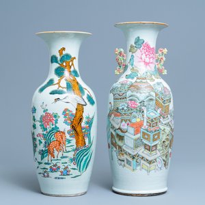 Twee Chinese famille rose en qianjiang cai vazen, 19/20e eeuw — foto 1