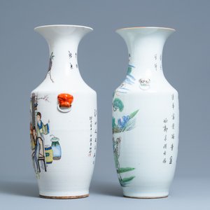 Twee Chinese famille rose en qianjiang cai vazen, 19/20e eeuw — foto 4