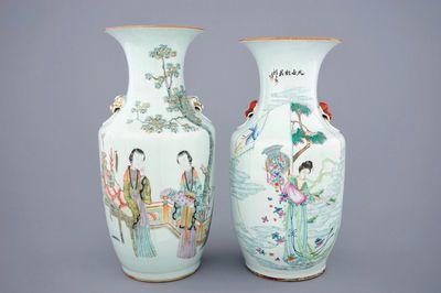 Twee Chinese famille rose en qianjiang cai vazen, 19/20e eeuw