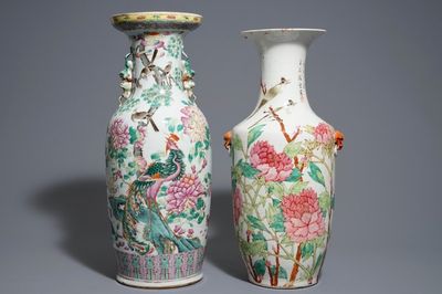 Twee Chinese famille rose en qianjiang cai vazen, 19e eeuw