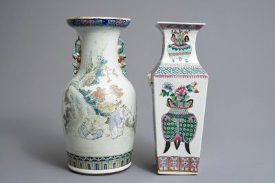 Twee Chinese famille rose en qianjiang cai vazen, 19e eeuw