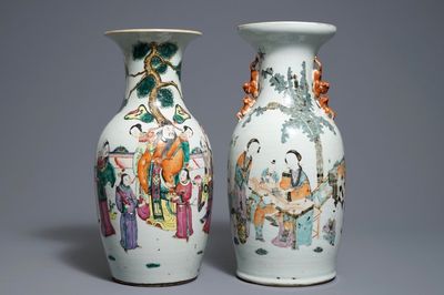 Twee Chinese famille rose en qianjiang cai vazen, 19e eeuw