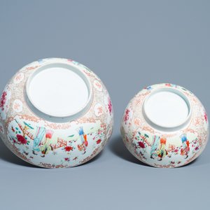 Twee Chinese famille rose kommen met mandarijns decor, Qianlong — foto 7