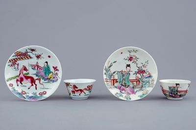 Twee Chinese famille rose kop en schotels, Yongzheng, 1723-1735
