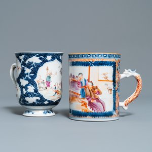 Twee Chinese famille rose pullen met mandarijns decor, Qianlong — foto 1