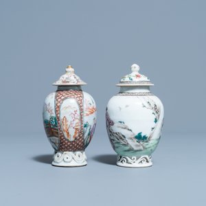 Twee Chinese famille rose theebussen met deksels, Yongzheng/Qianlong — foto 2