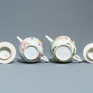 Twee Chinese famille rose theepotten en twee theebussen, Qianlong — foto 13