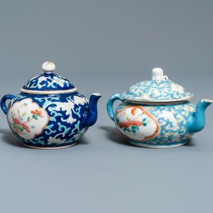 Twee Chinese famille rose theepotten voor de Straits of Peranakan markt, 19e eeuw — foto 1