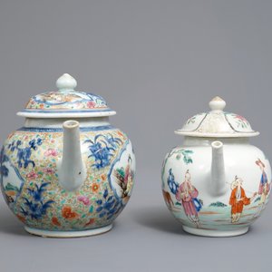 Twee Chinese famille rose theepotten, Yongzheng/Qianlong — foto 3