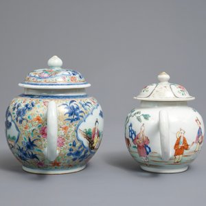 Twee Chinese famille rose theepotten, Yongzheng/Qianlong — foto 5