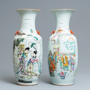 Twee Chinese famille rose vazen, 19/20e eeuw — foto 1