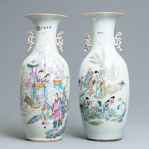 Twee Chinese famille rose vazen, 19/20e eeuw — foto 1