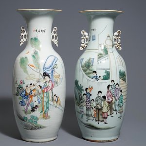 Twee Chinese famille rose vazen, 19/20e eeuw — foto 1