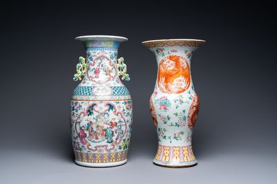Twee Chinese famille rose vazen, 19e eeuw