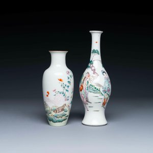 Twee Chinese famille rose vazen, Ju Ren Tang 居仁堂 merk, 19/20e eeuw — foto 1