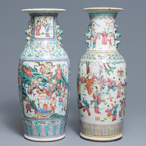 Twee Chinese famille rose vazen met figuren in een landschap, 19e eeuw — foto 1